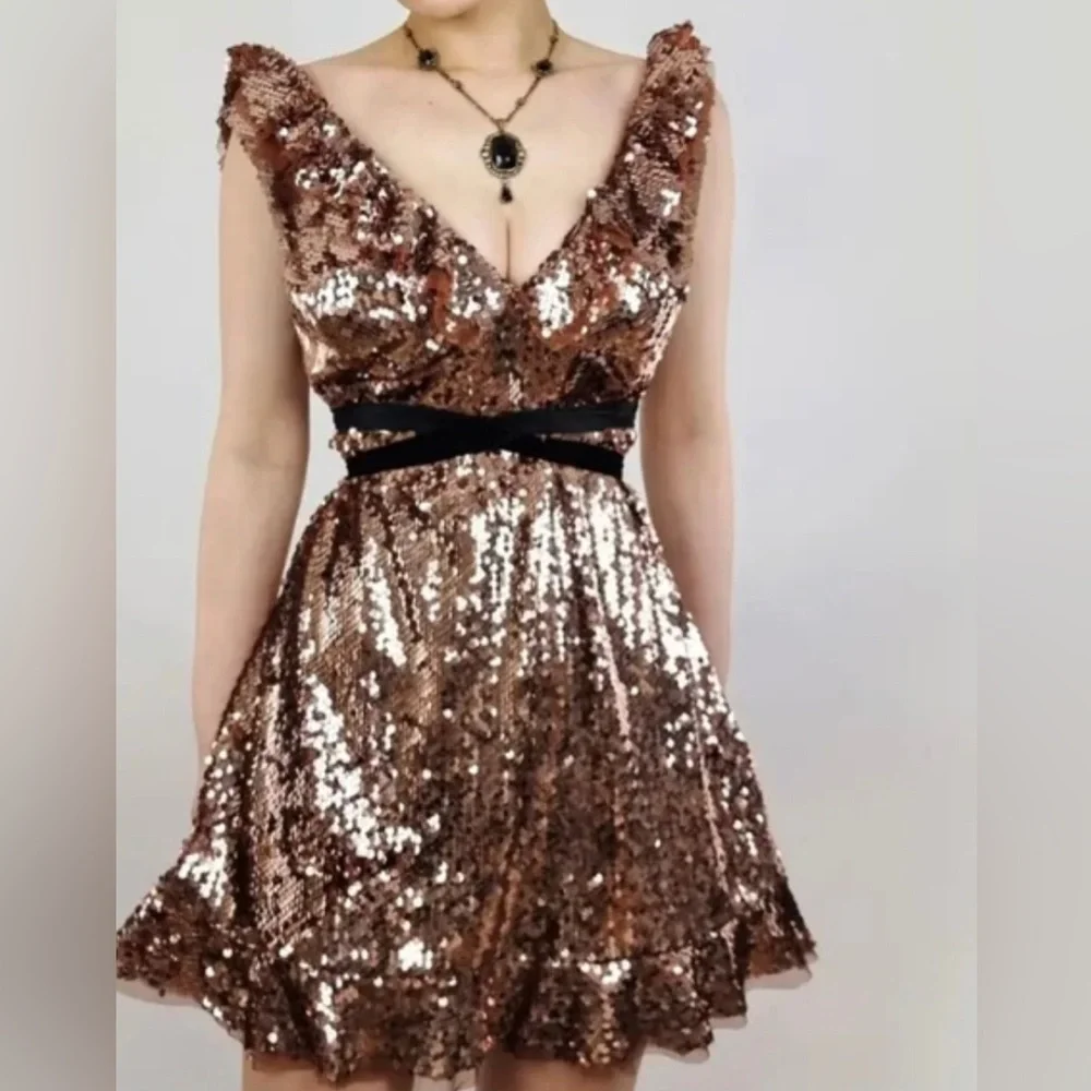 Free People‎ sequin tribeca flutter sleeve open back mini dress size 6 brand new